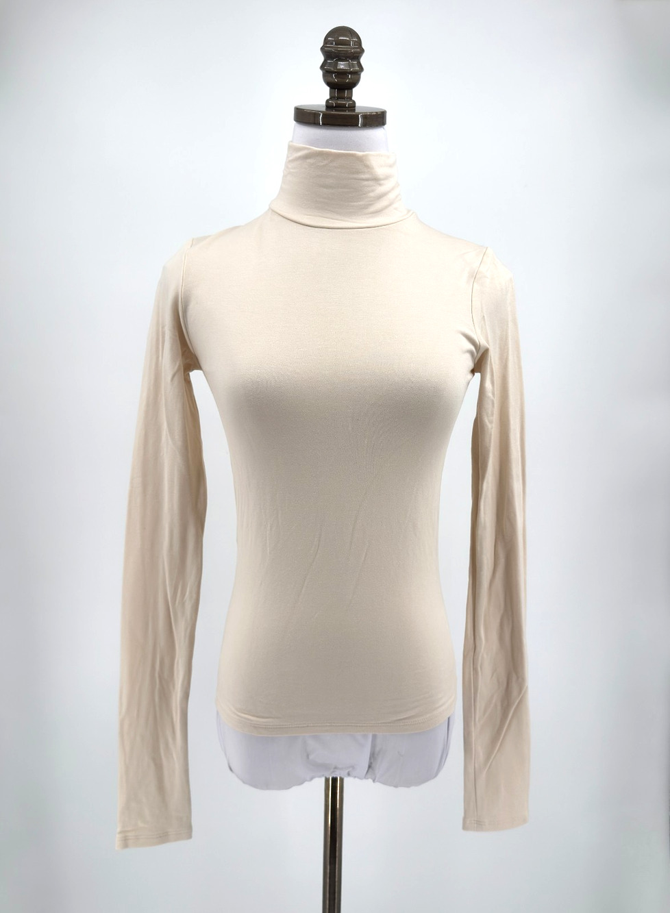 SPRWMN Ecru Heavyweight Jersey Stretch Long Sleeve Turtleneck Top Sz S
